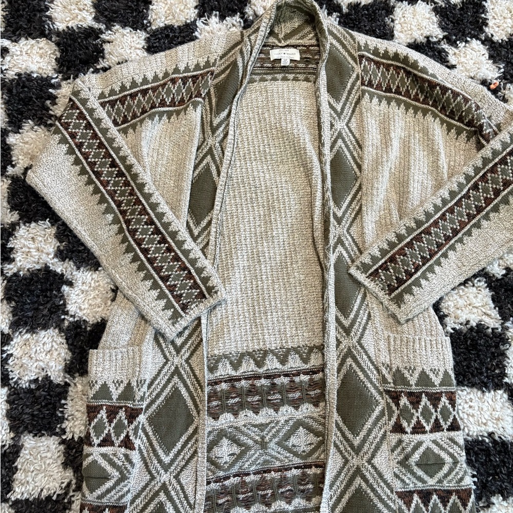 Lucky Brand Geometric Green and Cream Cardigan